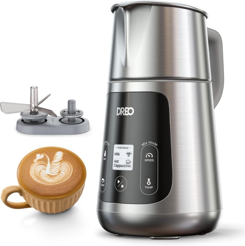Dreo Milk Frother [Upgraded], All-in-1 Electric Foam Maker for Coffee, 15oz/450ml Automatic Foam Frother for Latte Art-level Microfoam, 30+ Drinks, Easy to Clean, Dishwasher Safe, LED display - Image 1
